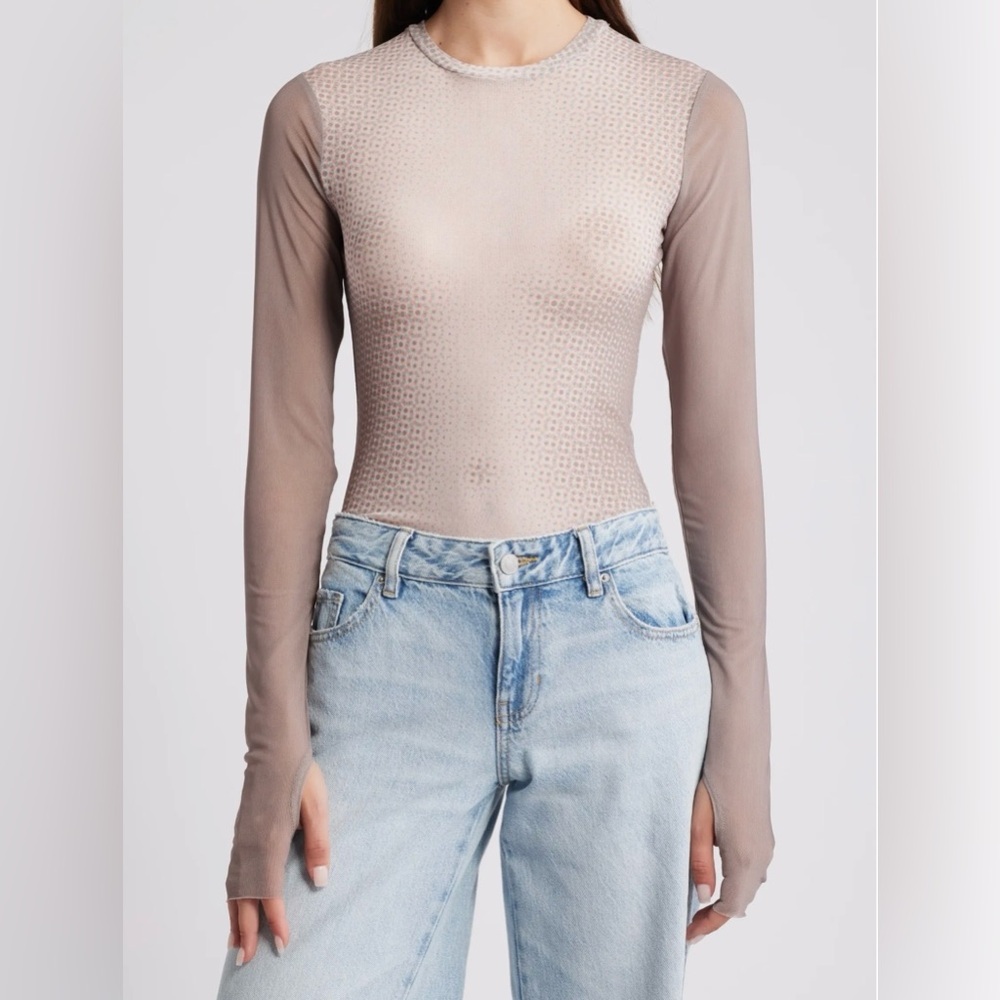 AFRM Kaylee Top in Nude Illusion SZ Medium Sheer Mesh Artsy Trendy NWT